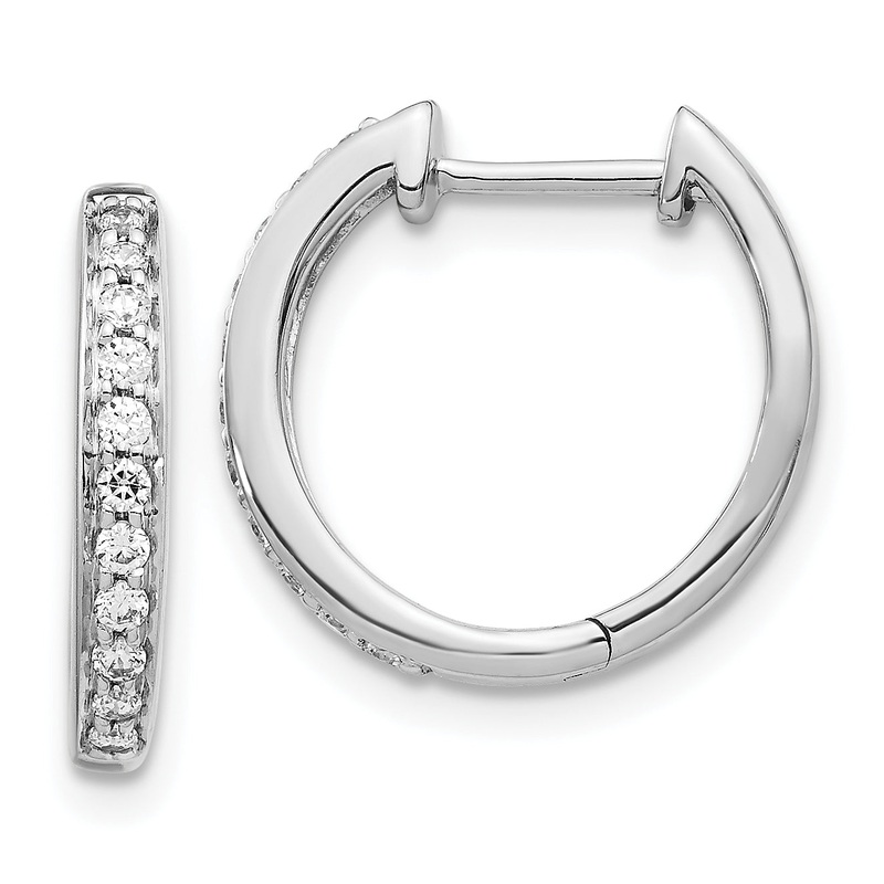 10K White Gold Diamond Complete Hinged Hoop Earrings