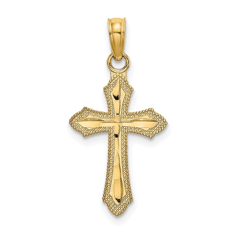 10K Yellow Gold 10K D/C W/ Beaded Edge Cross Charm
