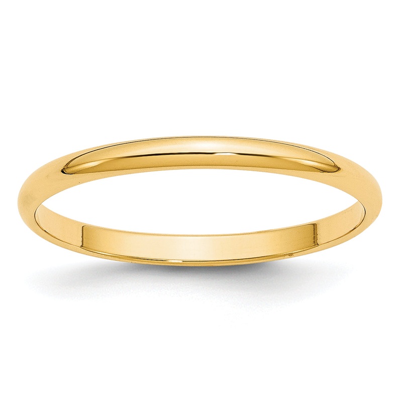 10K Yellow Gold 2mm Lightweight Half Round Wedding Band Size 6