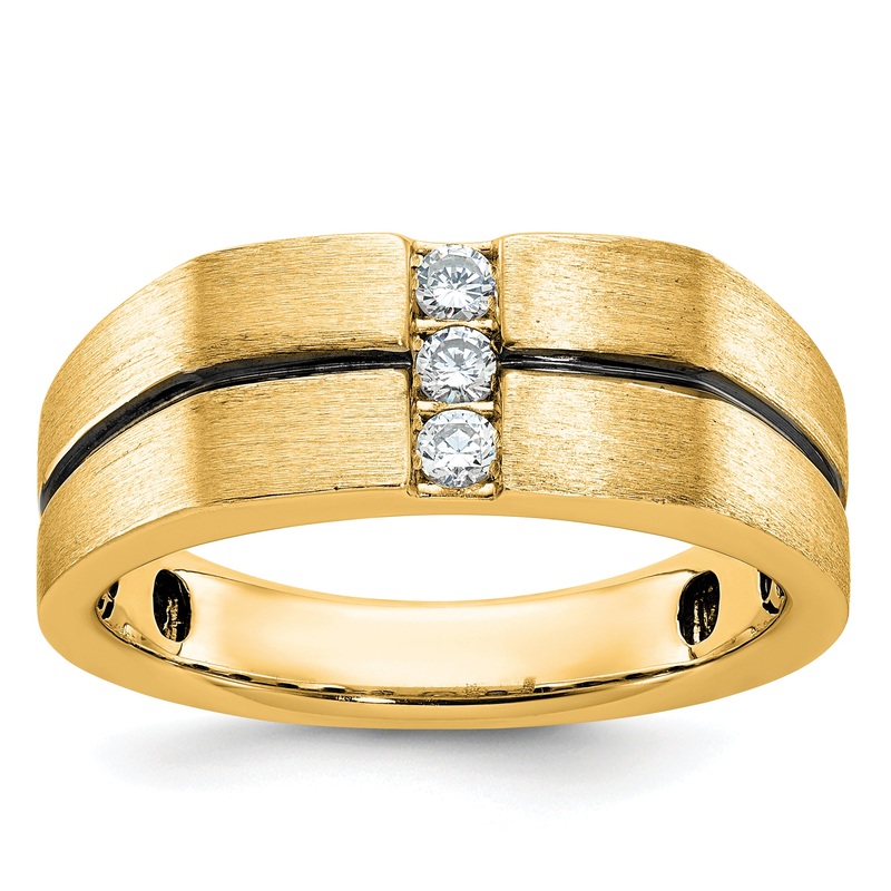 10K Yellow Gold Ibgoodman Men’S Satin And Grooved 3-Stone Ring Mounting