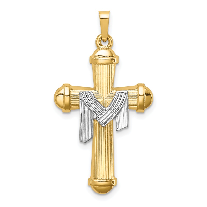 14k Two-tone 14k Two-tone Hollow Polished Draped Cross