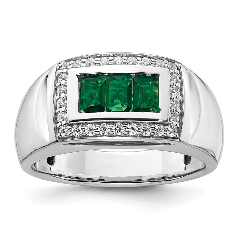 14k White Gold 1/3 Ct. Lab Grown Diamond VS/SI+ G+ and Created Emerald Men’s Ring