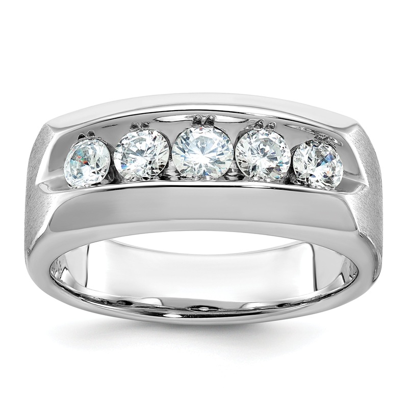 14k White Gold 1 Ct. Lab Grown Diamond VS/SI+ G+ Five Stone Polished and Satin Men’s Ring