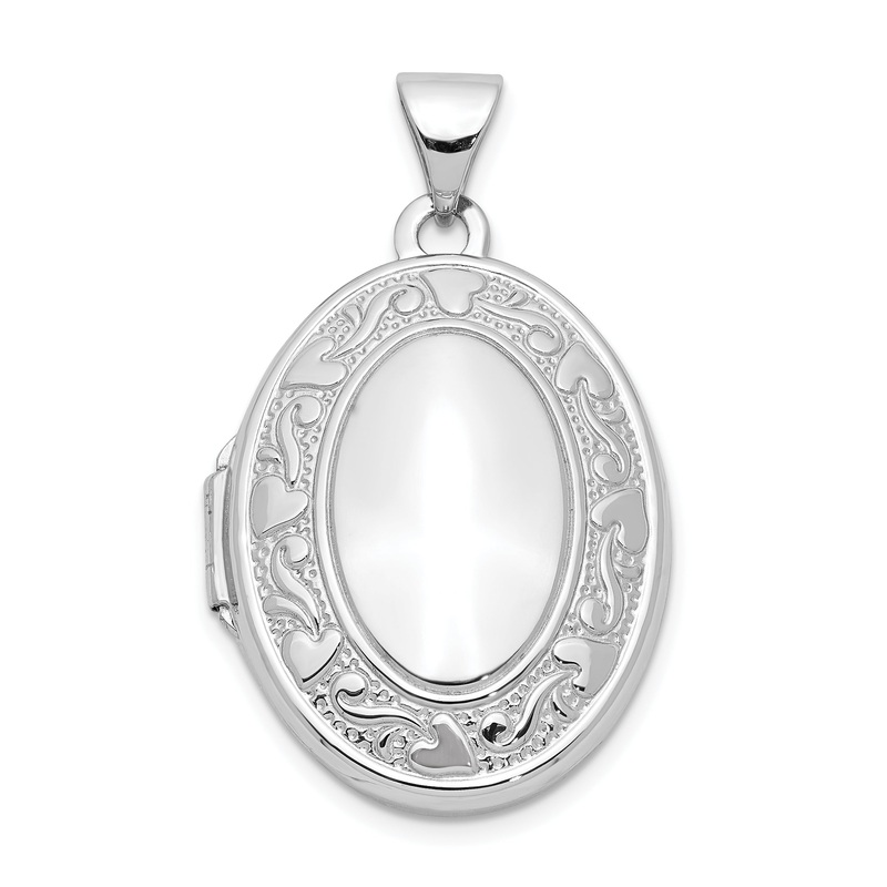 14k White Gold 14k White Gold Heart and Scroll Border Oval Locket