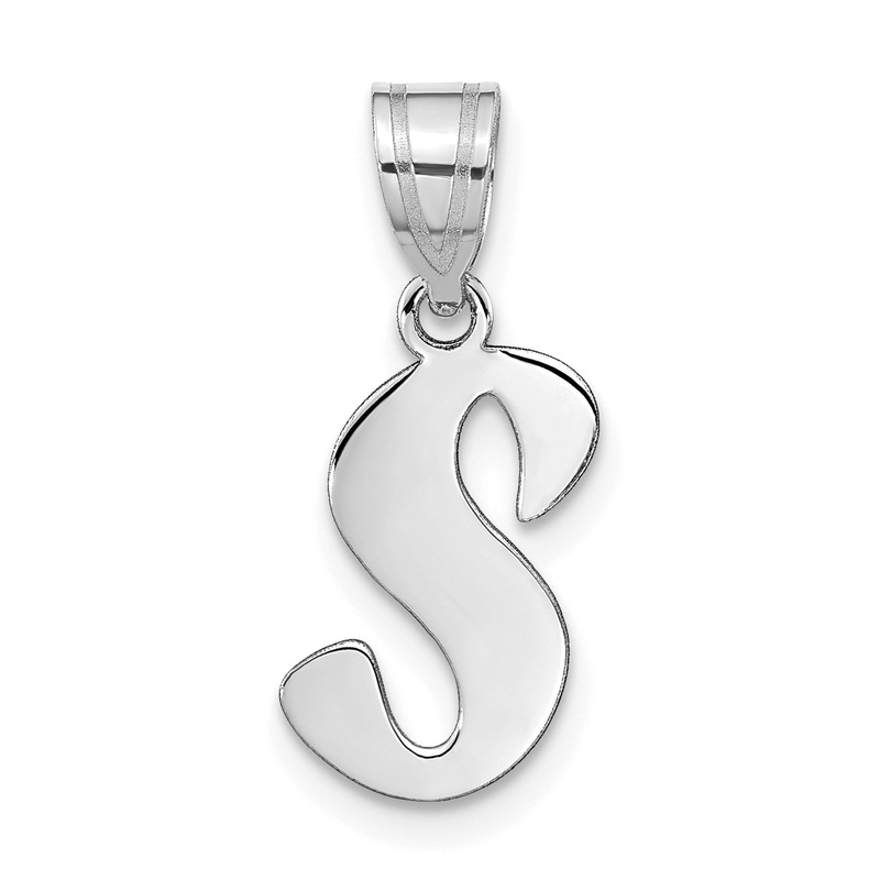 14k White Gold 14kw Polished Script Letter S Initial Pendant