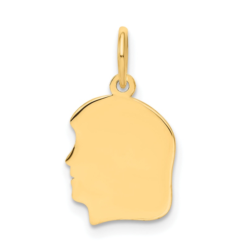 14k Yellow Gold 14k Plain Small .011 Gauge Facing Left Engravable Girl Head Charm