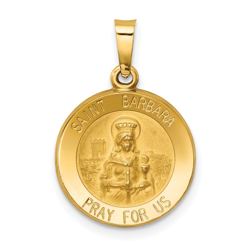 14k Yellow Gold 14k Polished and Satin St. Barbara Medal Hollow Pendant