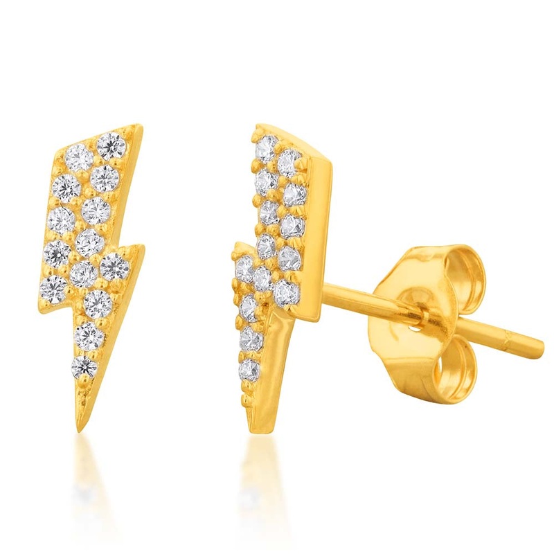 9ct Yellow Gold Thunderbolt Studs