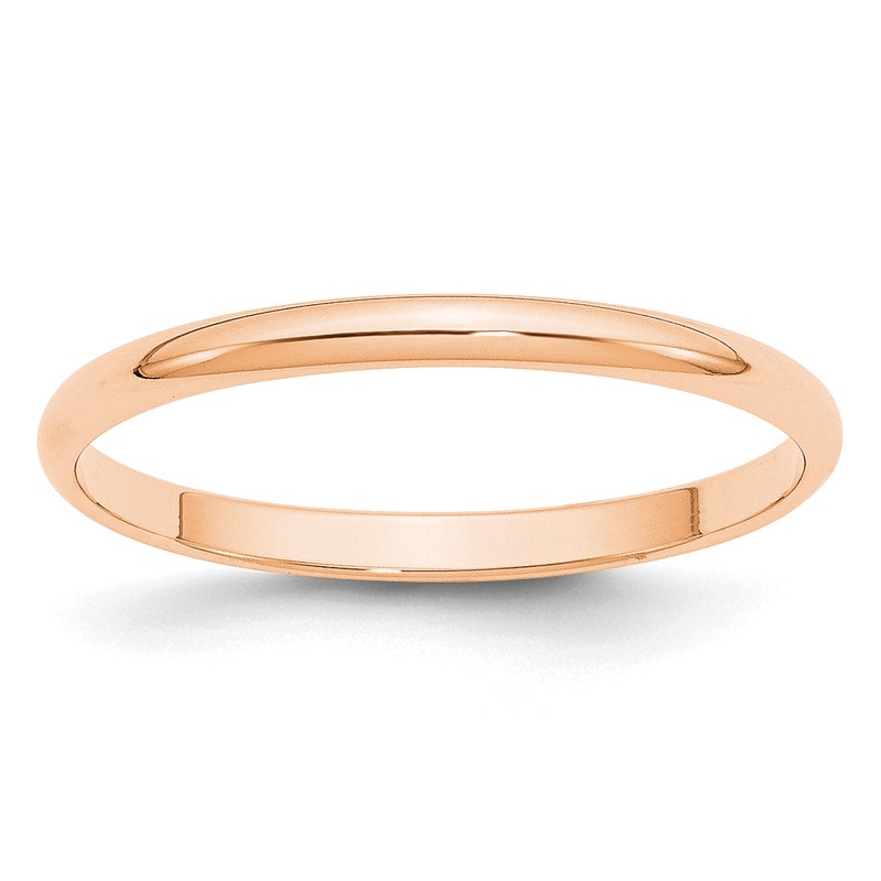 10K Rose Gold 2mm Lightweight Half Round Wedding Band Size 6