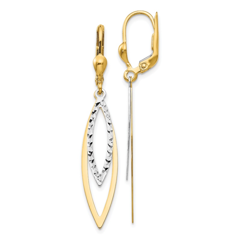 10K Two-Tone Diamond-Cut Leverback Earrings