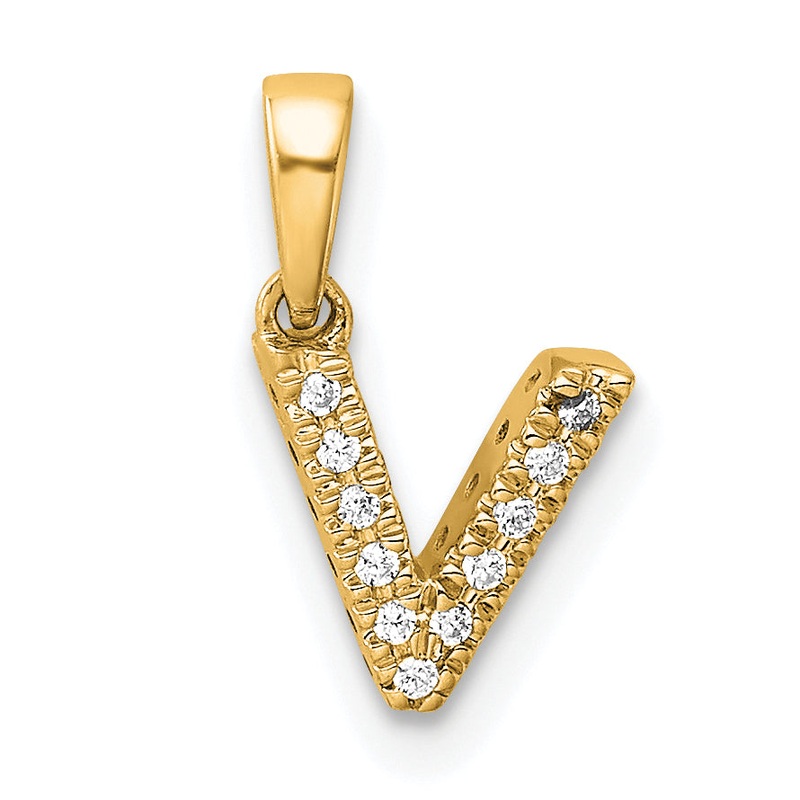 10K Yellow Gold 10K Diamond Letter V Initial With Bail Pendant