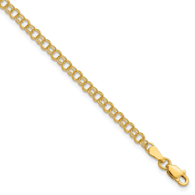 10K Yellow Gold 3.5mm Solid Double Link Charm Bracelet