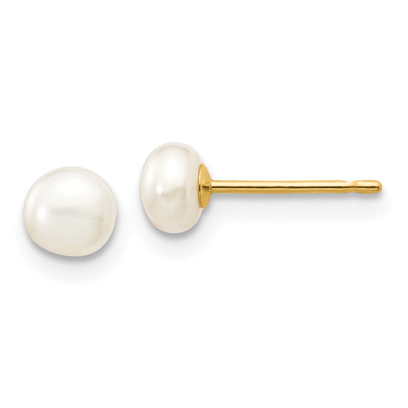 10K Yellow Gold 4-5mm White Button Freshwater Cultured Pearl Stud Post Earrings
