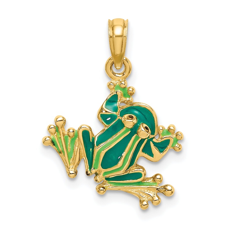 10K Yellow Gold Green Enameled Small Frog Charm