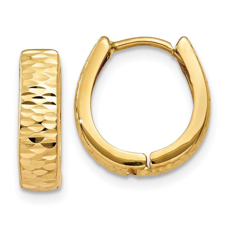 10K Yellow Gold Textured And Polished Hinged Hoop Earrings