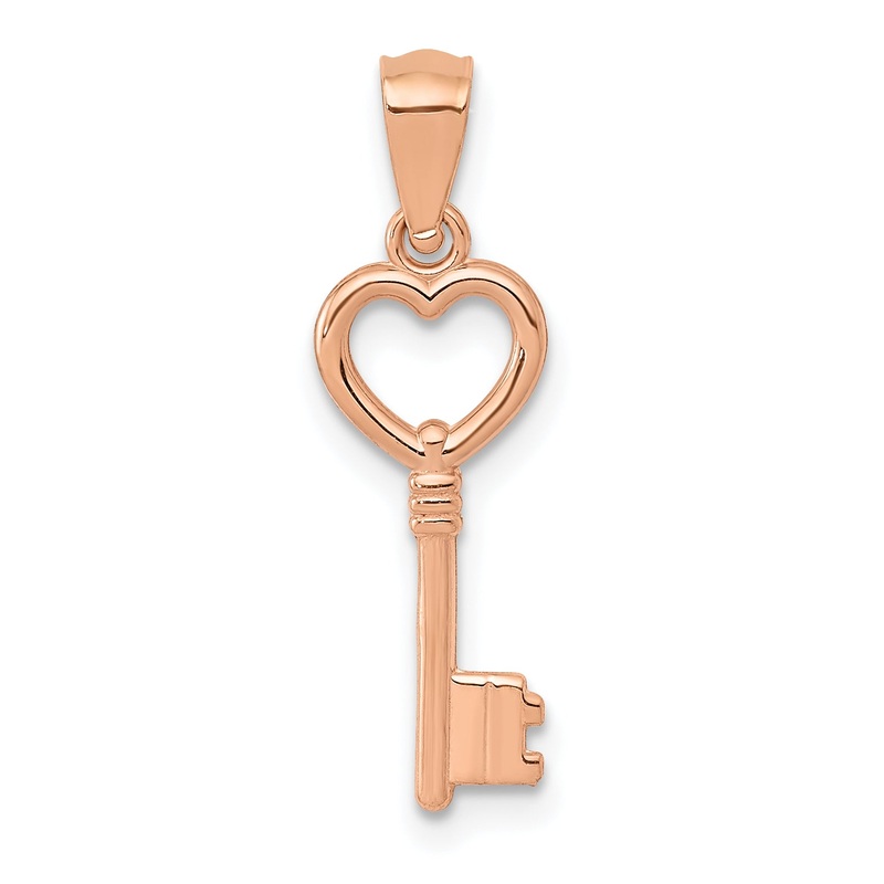 14k Rose Gold 14K Rose Gold 3D Polished Heart Key Charm