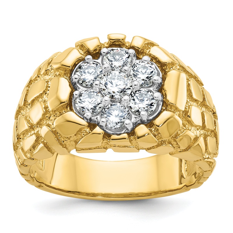 14k Two-Tone 1 Ct. Lab Grown Diamond VS/SI+ G+ Men’s Textured Cluster Nugget Ring