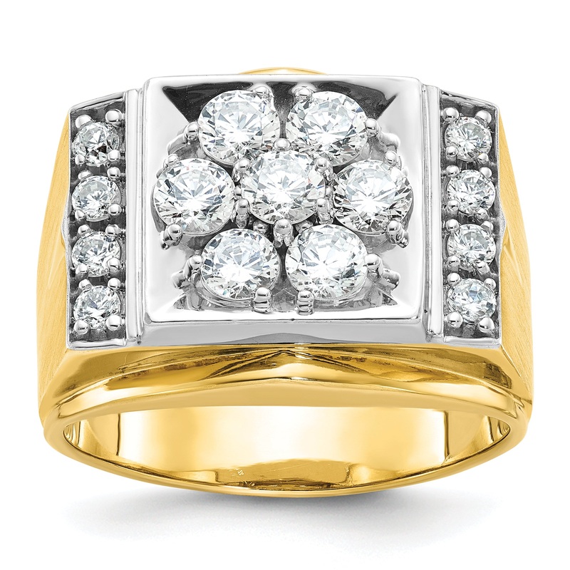 14k Two-tone Two Tone 1 1/2 Ct. Lab Grown Diamond VS/SI+ G+ Men’s Polished and Satin Cluster Ring