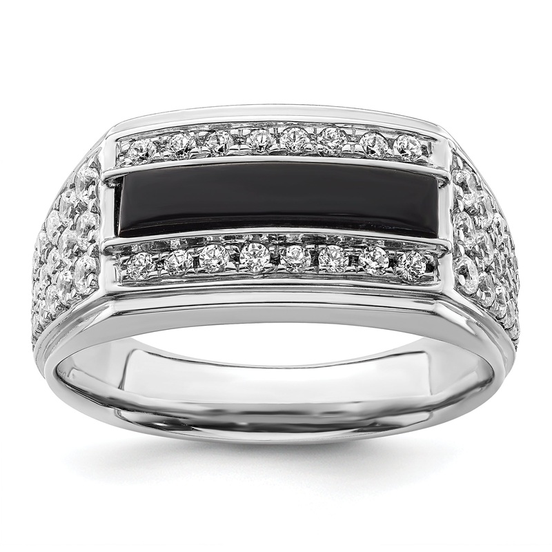 14k White Gold 1 Ct. Lab Grown Diamond VS/SI+ G+ and Onyx Men’s Ring