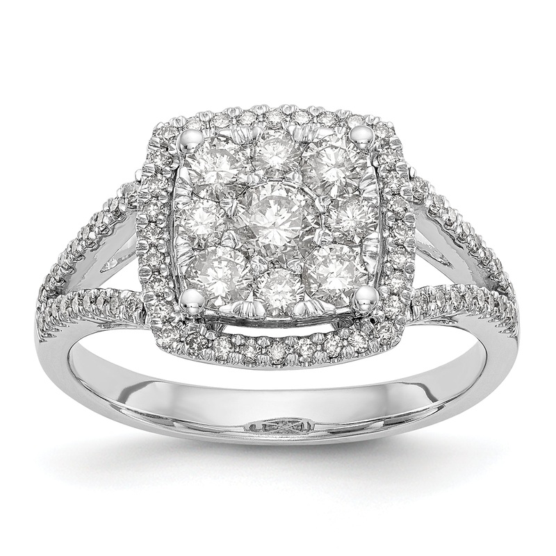14k White Gold 1 Ct. Lab Grown Diamond VS/SI+ G+ Cluster Engagement Ring