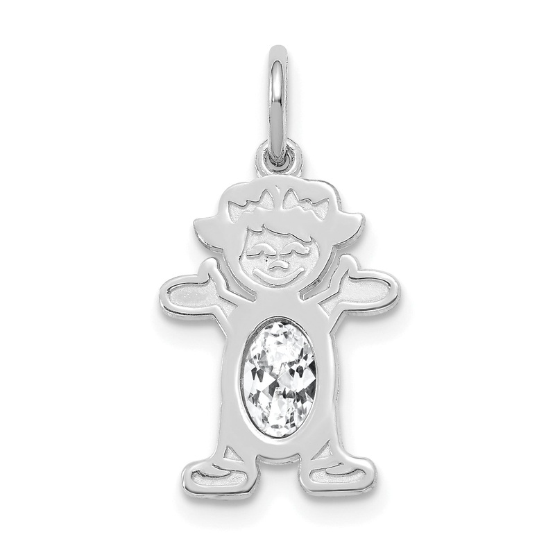 14k White Gold 14K White Gold Girl 6×4 Oval Genuine White Topaz-April