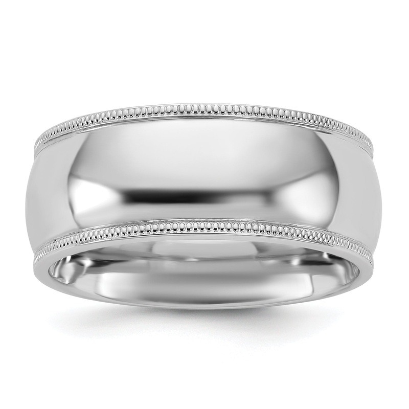 10K White Gold 10Kw 8mm Milgrain Comfort Fit Band Size 5