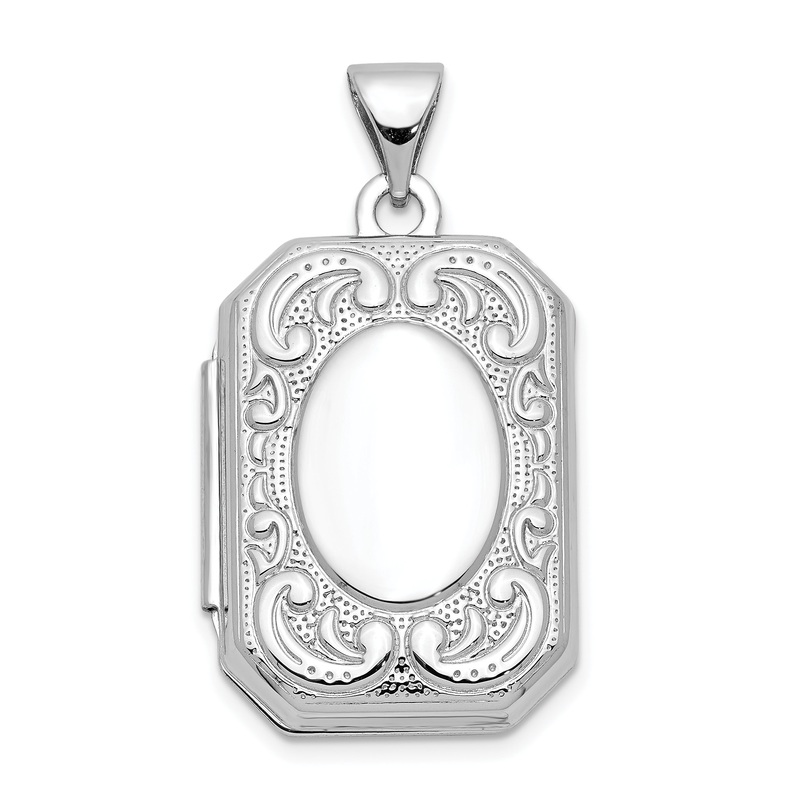 10K White Gold 20mm Book Scroll Border Locket