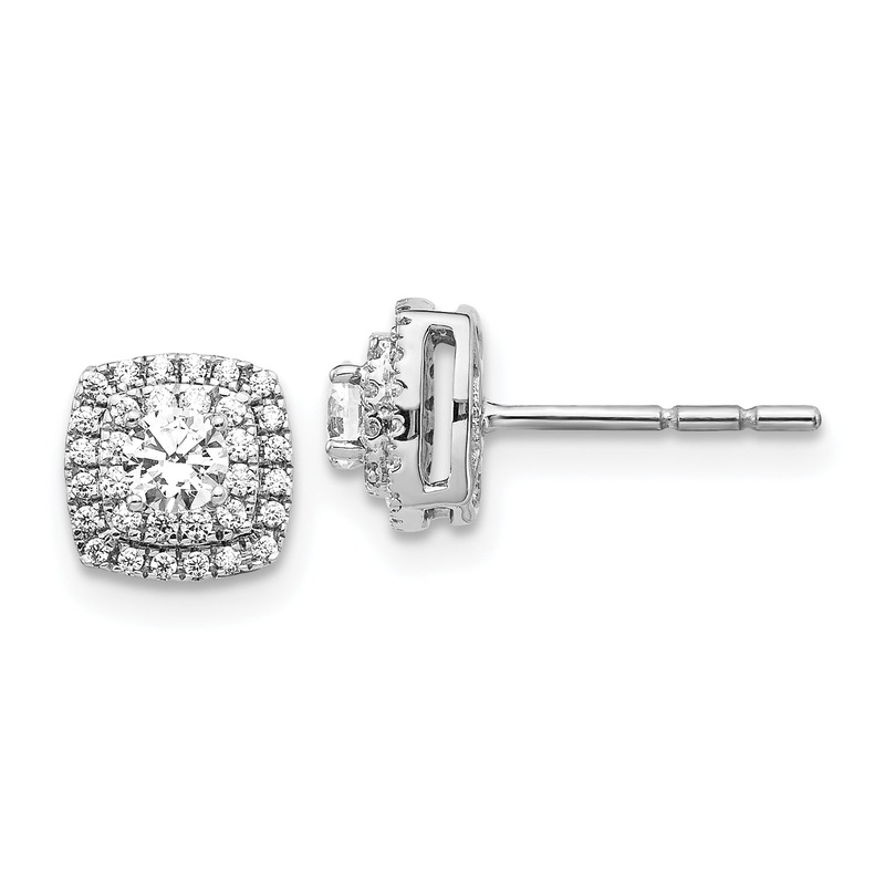 10K White Gold Diamond Halo Post Earrings