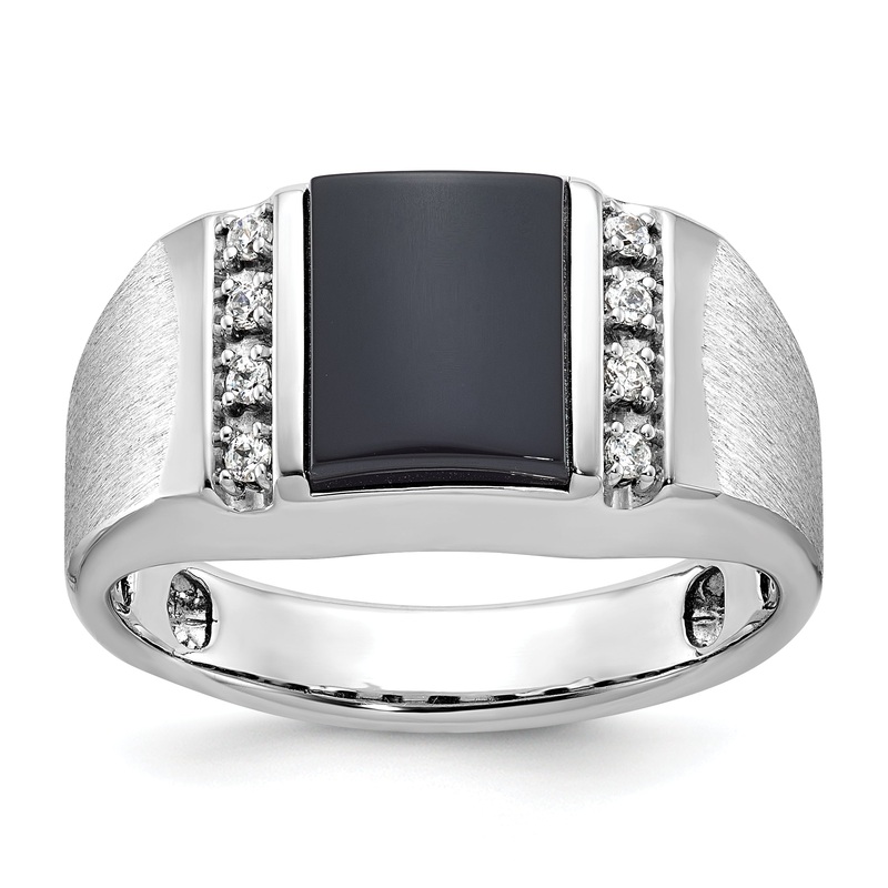 10K White Gold Ibgoodman Men’S Satin Onyx And Diamond Complete Ring