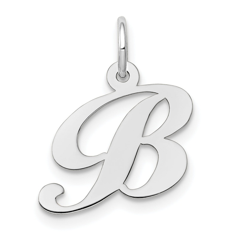10K White Gold Small Fancy Script Initial B Charm