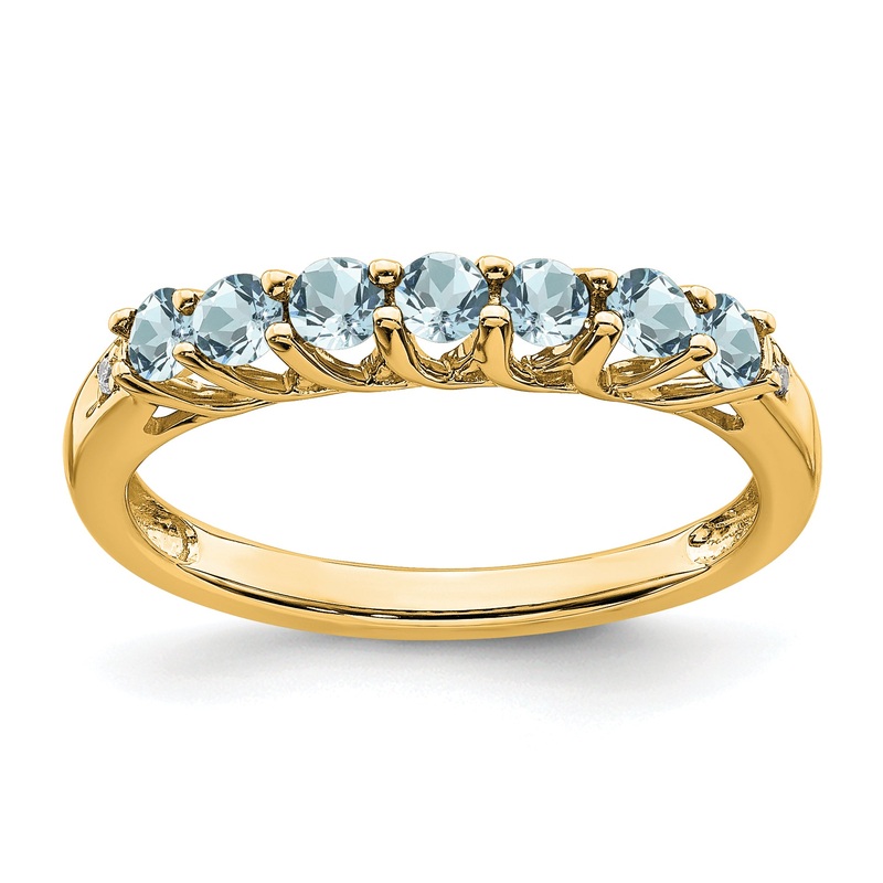 10K Yellow Gold Aquamarine And Diamond 7-Stone Ring