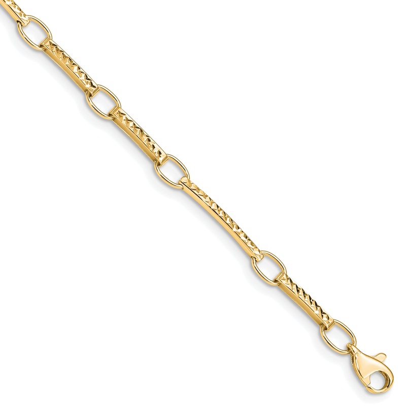 10K Yellow Gold Polished And Textured Fancy Link Bracelet