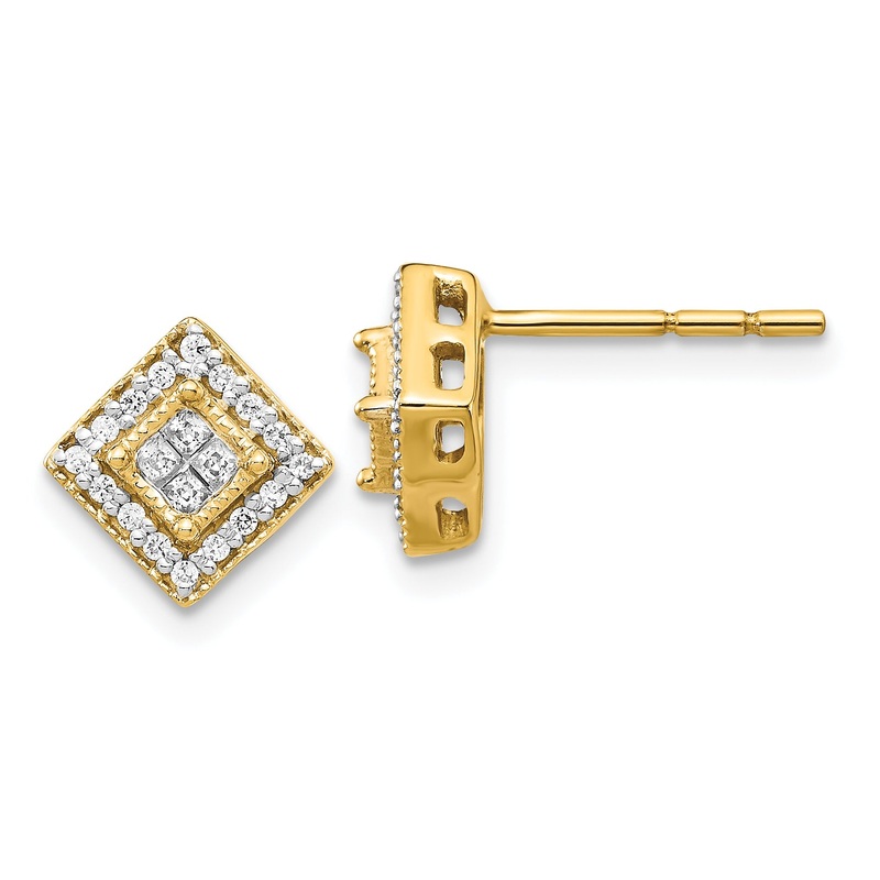 10K Yellow Gold Polished Diamond Post Earrings
