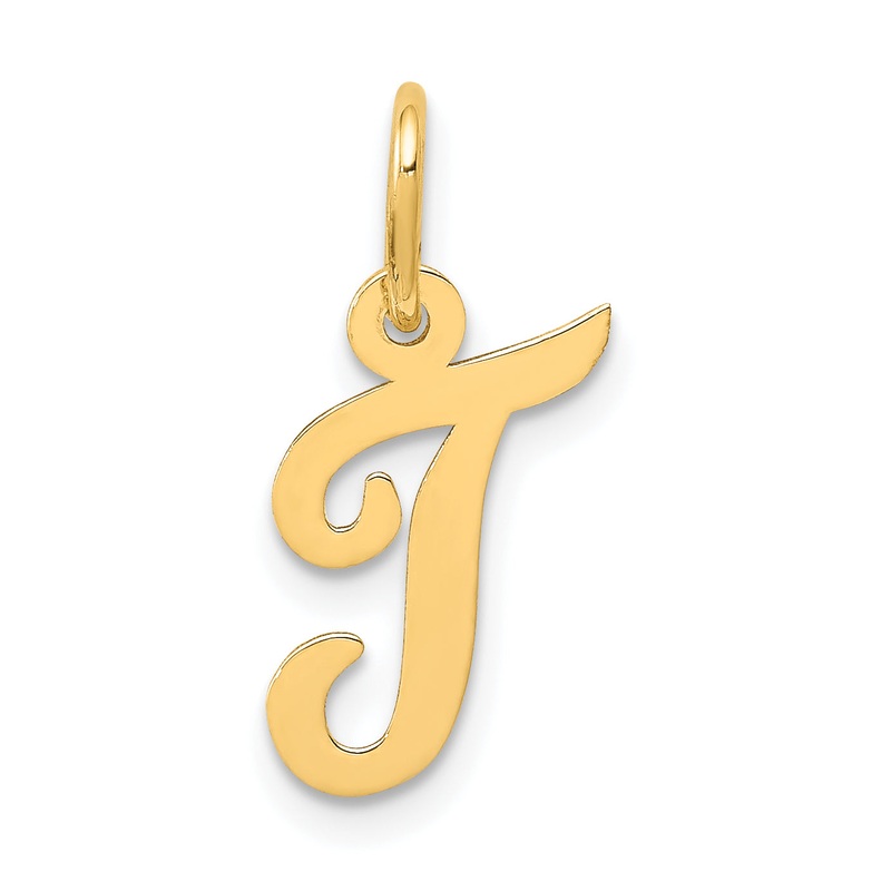 10K Yellow Gold Small Script Initial T Charm