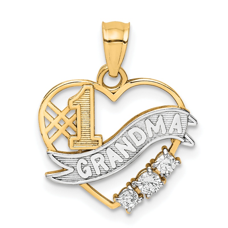 10k Yellow w/Rhodium 10K W/Rhodium CZ  #1 GRANDMA In Heart Pendant