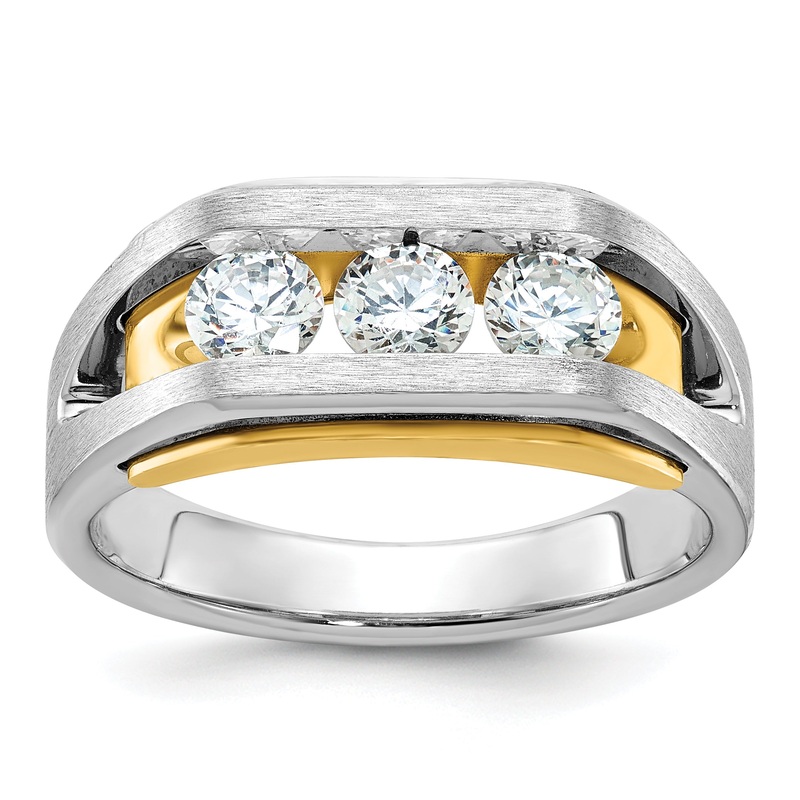 14k Two-tone Two Tone 1 Ct. Lab Grown Diamond VS/SI+ G+ Three Stone Men’s Ring