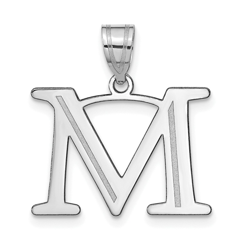 14k White Gold 14kw Polished Etched Letter M Initial Pendant