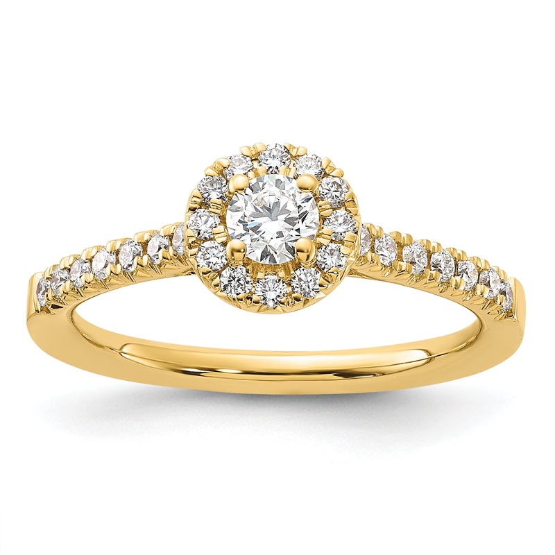14k Yellow Gold 1/2 Ct. Lab Grown Diamond VS/SI+ G+ Round Halo Engagement Ring