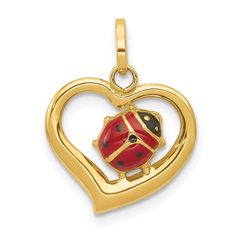 14k Yellow Gold 14k Enameled Ladybug in Heart Charm