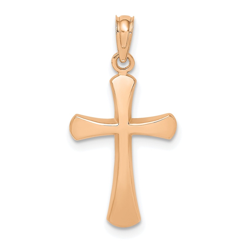 10K Rose Gold 10K Polished Beveled Cross W/ Round Tips Charm