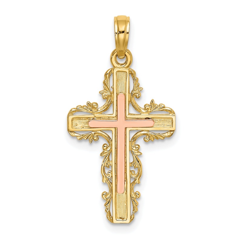 10K Two-Tone 10K Two-Tone W/ Lace Trim Cross Charm
