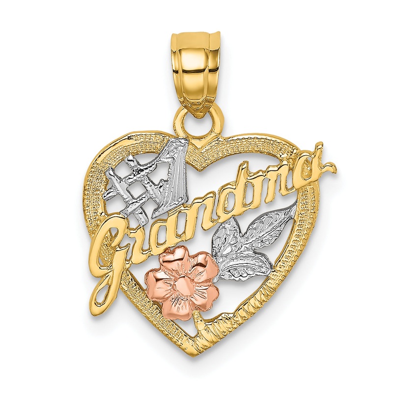 10K Two-Tone 10K W/White Rhodium #1 Grandma In Heart Charm