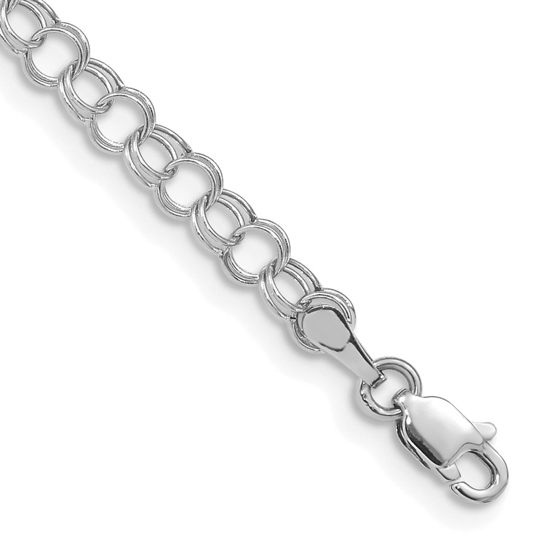 10K White Gold Hollow Double Link Charm Bracelet
