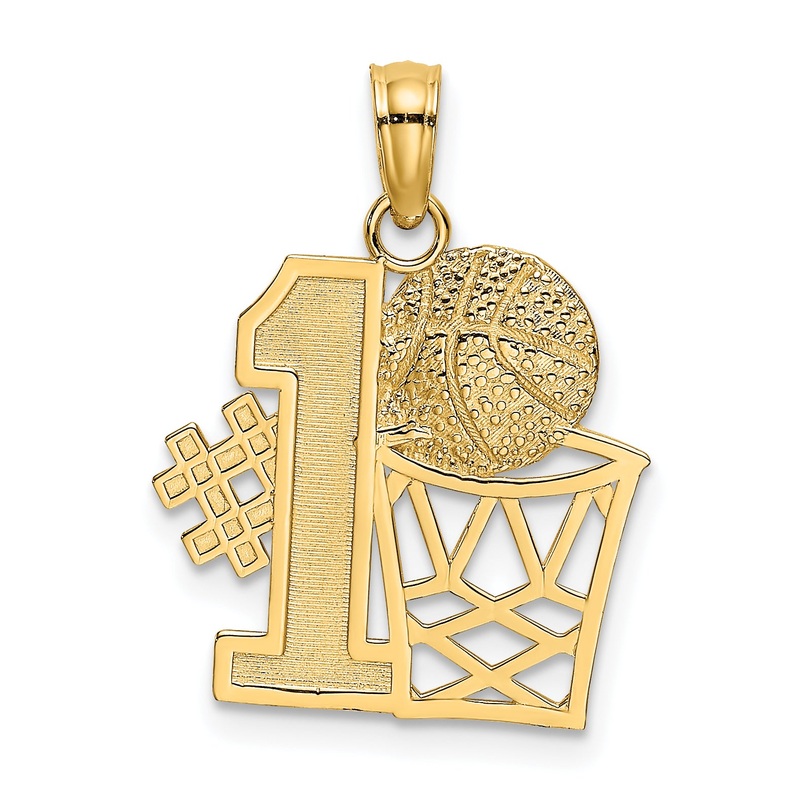 10K Yellow Gold 10K #1 Basketball With Hoop Charm