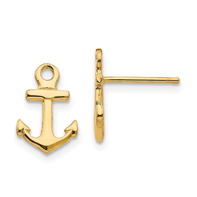 10K Yellow Gold 10K Anchor Post Earrings