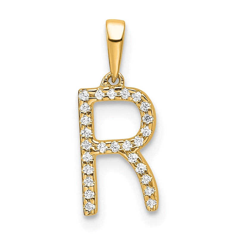10K Yellow Gold 10K Diamond Letter R Initial Pendant