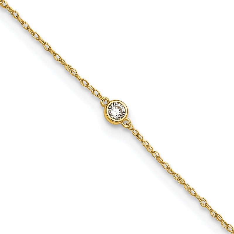 10K Yellow Gold Polished Bezel-Set Cz 10 Inch Anklet