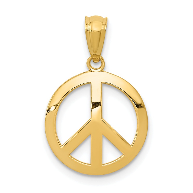 10K Yellow Gold Polished Peace Sign Circle Pendant