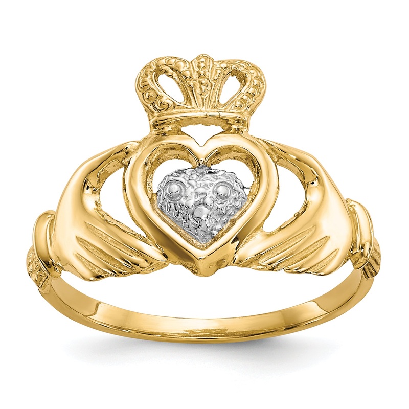 10K Yellow W/Rhodium & Rhodium Claddagh Ring