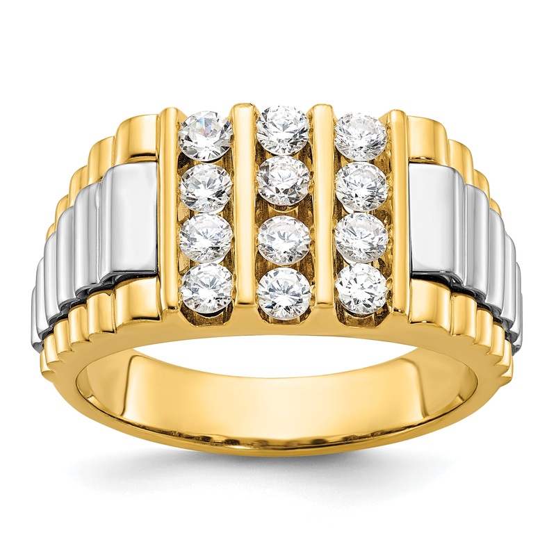 14k Two-tone Two Tone 1 Ct. Lab Grown Diamond VS/SI+ G+ Grooved Four Row Men’s Ring